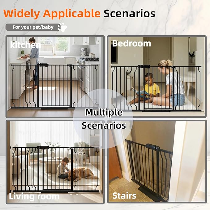 TSAYAWA Extra Wide Baby Gate with Door, 52.76~62.2 Inch Wide Presure Mounted No Drill Metal Auto Close Child Gate for Stair Doorway - Indoor Outdoor Safty Gate for Toddler Dog Doggie, Black