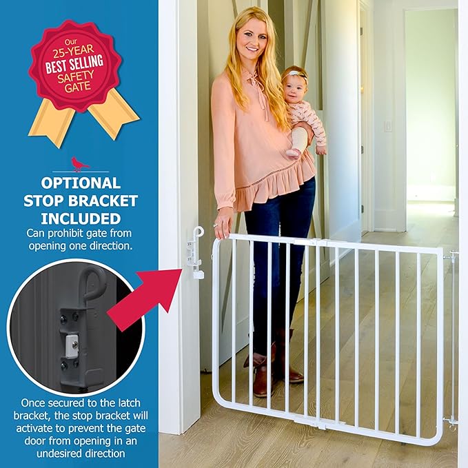 Cardinal Gates MG15 Auto-Lock Baby Gate for Stairs- Adjustable Indoor Dog Gate - Made of Aluminum to Ensure Kids & Pets Safety - 26.5 to 40.5 Inches Wide - White - USA Based Company