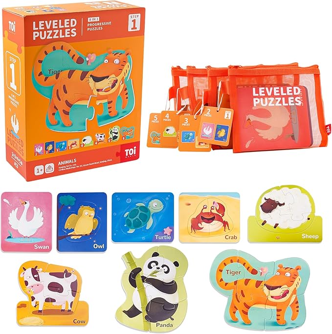 TOI Leveled Puzzles for Kids Aged 2 and Up, Toddler Puzzle Preschool Learning Jigsaw Puzzles, Large Pieces Educational Game for Boys Girls, Classic Education Step 1