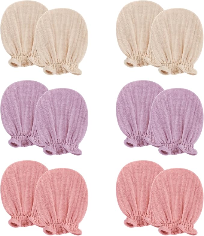 Pro Goleem Muslin Baby Mittens for Newborn, 100% Cotton No Scratch Soft Breathable Gloves for Boys and Girls 0-6 months