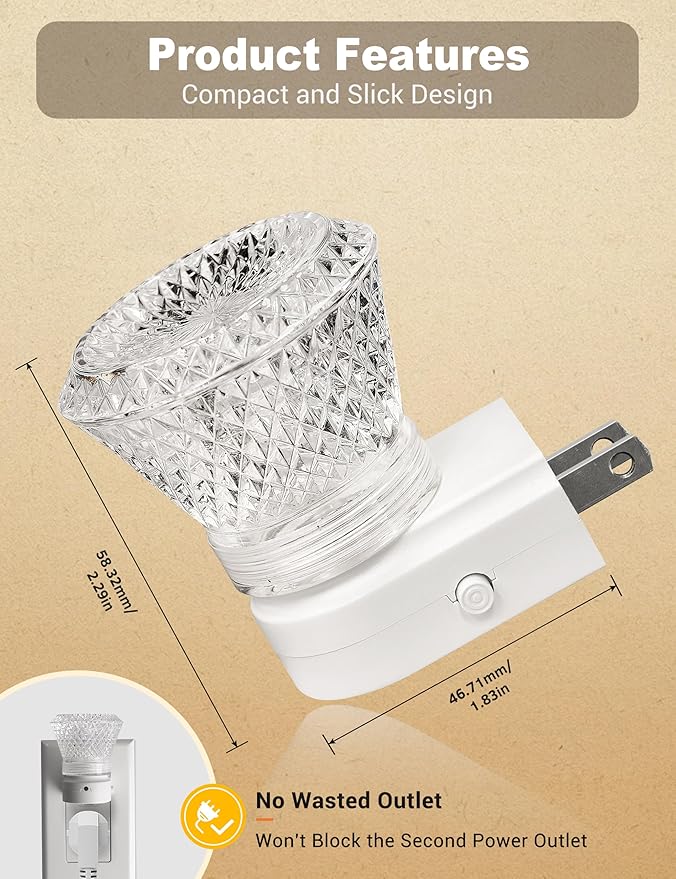 JandCase Crystal Night Light, Color Changing Night Lights Plug into Wall [2 Pack], 8 Color & 3000K Warm White Night Light, Dusk to Dawn Light Sensor, LED RGB Nightlight for Kids Room Bathroom Bedroom