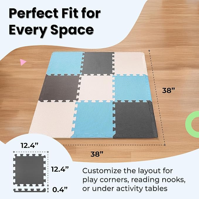 MioTetto Baby Play Mat, Comfortable Tummy Time Mat – Portable Foam Floor Tiles, Safe baby mat for floor for Crawling & Development, Soft play mat for babies 0-6 months, Stylish interlocking foam tiles