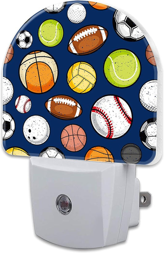 Retro Sports Balls Night Light, Colorful Balls Dusk to Dawn Night Light Plug in,0.5w Energy Saving Sleep Friendly NightLight for Kids Boys Girls Home Bedroom Living Room Kitchen Decor