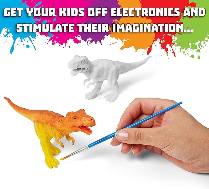 COASTLINE CRAFT STEM.org Dinosaur Painting Kit for Kids with Dino Trivia-Dinosaur Crafts for Kids Ages 3-5 + w/ 2 T-Rex Set - Screen Free, Educational Gifts for Boys