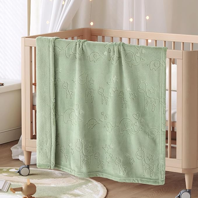 BORITAR Baby Blanket Elephant Animal for Boys Girls Ultra Soft Fleece Warm and Lightweight Blankets for Infant Toddler Newborn, 30x40 Inch, Green