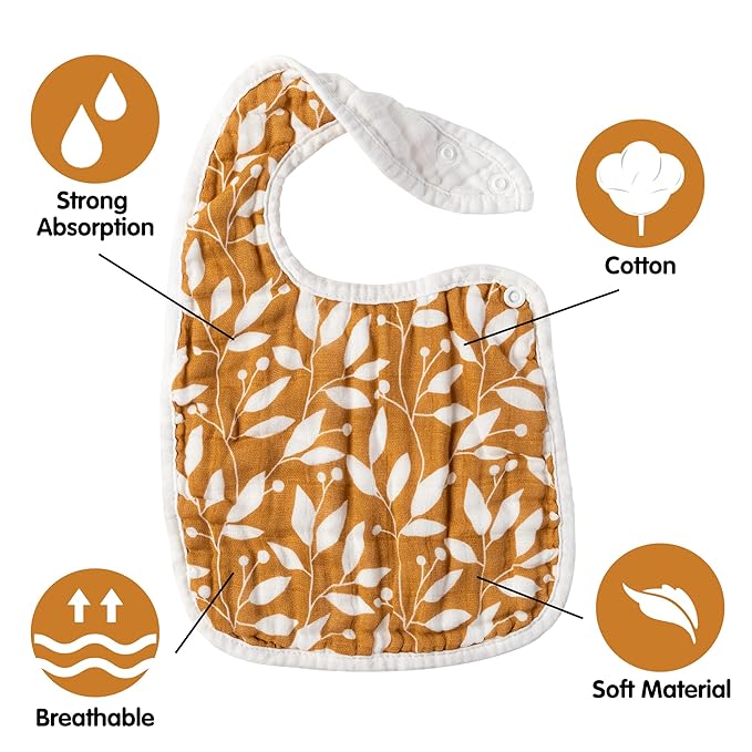 Zainpe 6Pcs Muslin Cotton Bibs for Baby Flower Bunny Deer Adjustable Machine Washable Neutral Burp Cloths with 6 Absorbent Soft Layers for Unisex Infant Newborn Toddler Drooling Feeding Teething