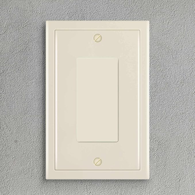 Henne Bery Modern Edge Decorative Wall Plate Switch Plate Outlet Cover, Durable Solid Zinc Alloy (Single Decorator 3PK, Light Almond)