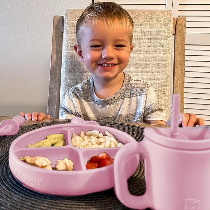 TalkTools Itsy Plate Must-Have Silicone Baby Plates with Suction | Non-Toxic Toddler Feeding Plate | Divided Portion | BPA-Free, Easy-Clean, Travel-Friendly Baby Dishware - Made in USA (Bubblegum)