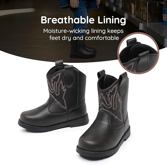 Blikcon Toddler Cowboy Boots for Boys Girls Baby Infant Cowgirl Boots Round Toe All Seasons 6-36 Months (Infant/Toddler)