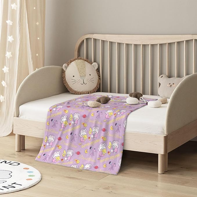 Ship Next Day, Personalized Baby Blanket for Boys Girls - Printed in USA, Custom Name Toddler Blanket with Rabbit Pattern, Perfect Newborn Gift