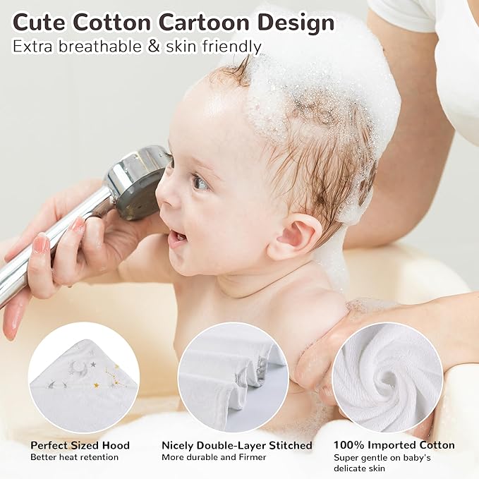 Viviland 2 Pack Hooded Baby Towels, Soft 100% Cotton Baby Bath Towels with Hood, Extra Thick and Absorbent, Essential for Newborns, Kids, Infants - Girls and Boys (Moon & Leaves)