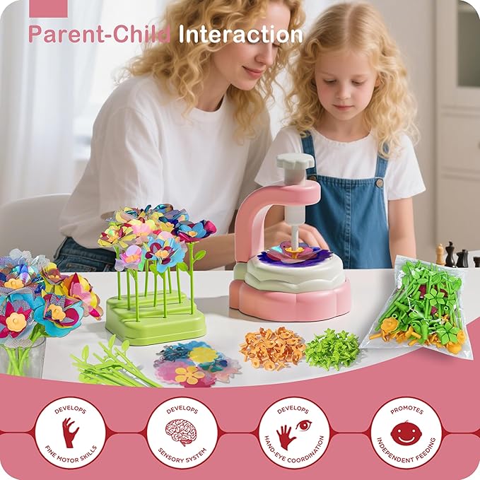 Pistachio DIY Flower Bouquet Kit Accessories - Arts and Crafts for Kids 4-6, Fabric Flower Bouquets Toys Accessory Set, Flowers Making Kit for Kids Accessories, 4 5 6 7 8 Year Old Girl Birthday Gifts