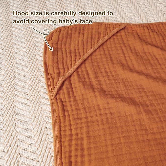 david's kids 2 Pack Hooded Baby Towels, 100% Muslin Cotton 6-Layer Ultra Soft Breathable Absorbent Baby Bath Towels for Infant and Toddler, Newborn Essentials, Large 32x32Inch, Beige & Brown