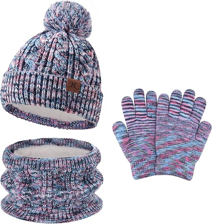 Kids Toddlers Winter Beanie Hats Gloves Neck Scarf Set Mittens Gifts for 0 6 12 Months 1 2 3 4-8 Year Old Baby Girls Boys