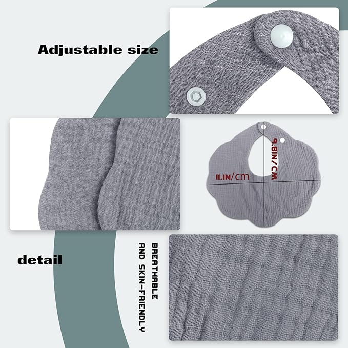 EllieHouse Baby Bibs for Girls Boys 8 Pack Muslin Drool Teeth Drooling Teething Bibs Muslin Cotton for Toddler Infant