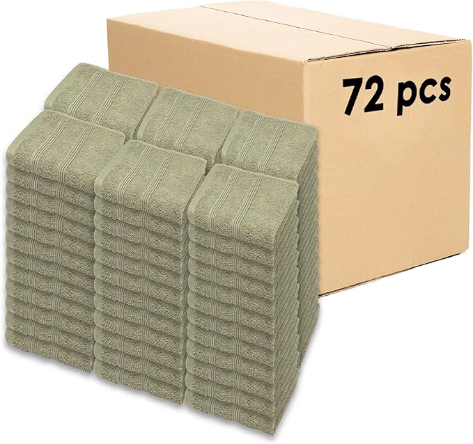 Kaufman - Premium Washcloth Set of 72 (13x13 Inches) 100% Cotton Ring Spun, Highly Absorbent, Durable and Ultra Soft Feel Wash Cloths Essential for Bathroom, Spa, Gym, and Face Towel (72PK)