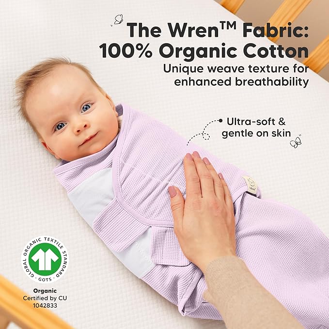 3-Pack Organic Swaddles for Newborns, Baby Sleep Sacks 0-3 Months - Baby Swaddle Wrap, Newborn Wearable Blanket, Infant Sleep Sack for Girls, Boys, Soft & Snug, Large Hook & Loop Closure (Soft Lilac)
