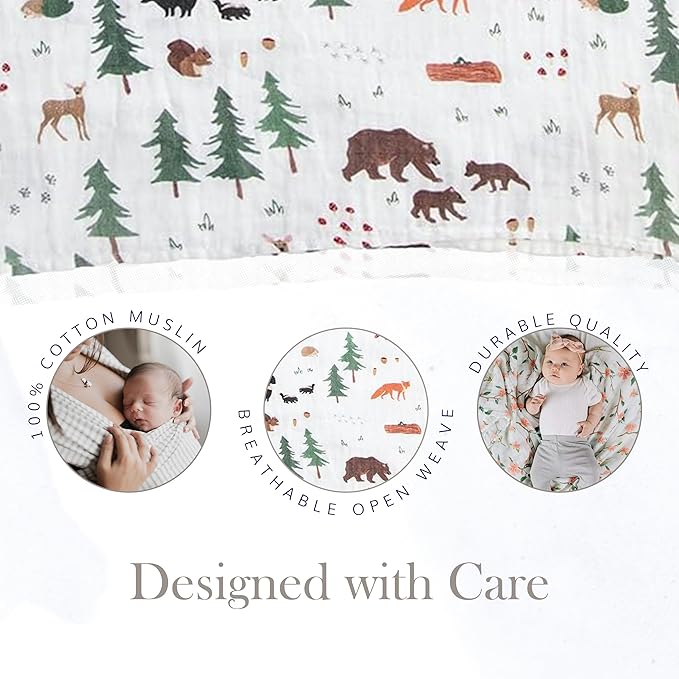 RED ROVR 100% Organic Cotton Muslin Swaddle | Newborn Receiving Blanket | Baby Wrap | Boy, Girl, Unisex | Soft, Lightweight, Breathable | Burping, Nursing | 44" x 44" | Bear Buddies