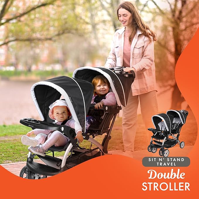 Baby Trend Infant and Toddler Double Stroller & 2 Car Seat Combo, 3 Pc Set, Stormy - Portable and Lightweight Stroller Duo and Car Seat Travel System Tandem
