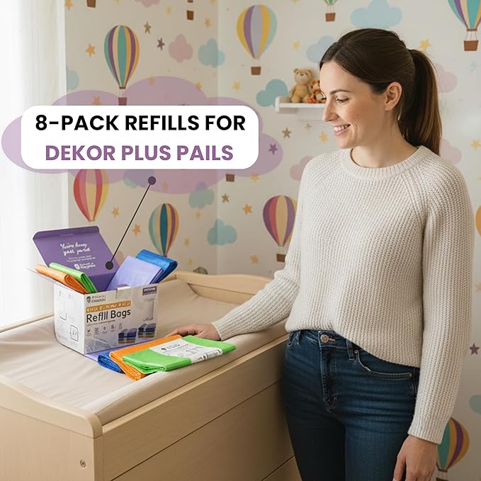 Factory Happyou® Pack of 8 Refills Compatible with Dekor Plus Diaper Pail Refills & Dekor Diaper Pail Refill Bags, 394 in Long, 30% Thicker, Advanced Odor Control. Each Roll Holds up to 600 Diapers