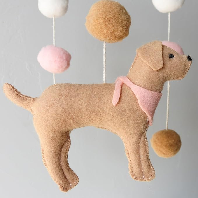 Baby Crib Mobile for Girls Boys Dog Theme Baby Mobile for Crib Mobile for Bassinet with Felt Ball, Pink