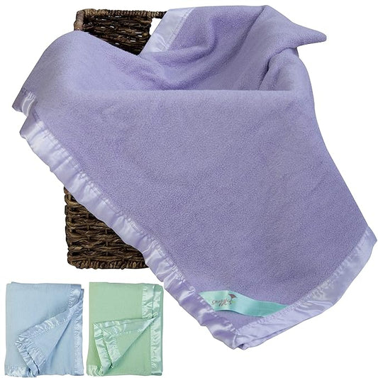 Bamboo Rayon Soft Purple Toddler Security Blanket - Thermal Lavender Baby Blanket with Satin Edging - Perfect for Naps, Car Carrier, Stroller Rides and Travel - 34 x 47 inches - Newborn Baby Blankie