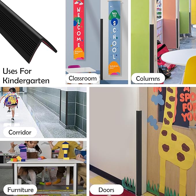 Rubber Bond Wall Corner Guard Edge Protector, Baby Proofing Corner Guards | Self-Adhesive Furniture Edge Strips for Home & Office (Black, 15 Pack)