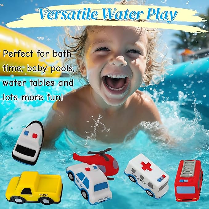 Silicone Bath Toys with No Holes |6pcs Mold Free Baby Bath Toys for Kids1-3 |Baby Bath Cars Set |Sealed Design Prevents Water Trapping |Soft, Squeezable & Floating Bathtub Toys For 2-4 Toddlers (cars)