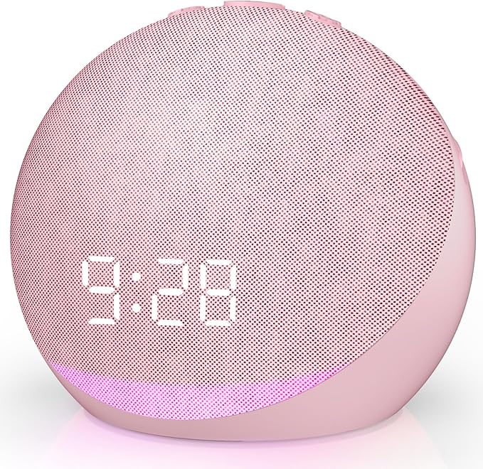 Sound Machine Alarm Clock for Bedroom: 25 Natural Sleep Sounds - White Noise Machine for Adults Kids Baby - Gentle Wake Up Alarm with Bluetooth Speaker - Pink