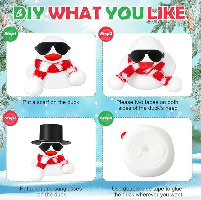 Syhood 24 Sets Christmas Mini Rubber Duck Bulk with Sunglasses Scarf Hats and Adhesive Dots Duckies Bath Toy Xmas Decor for Christmas Winter Gift Cruise Birthday Party (Top Hat)