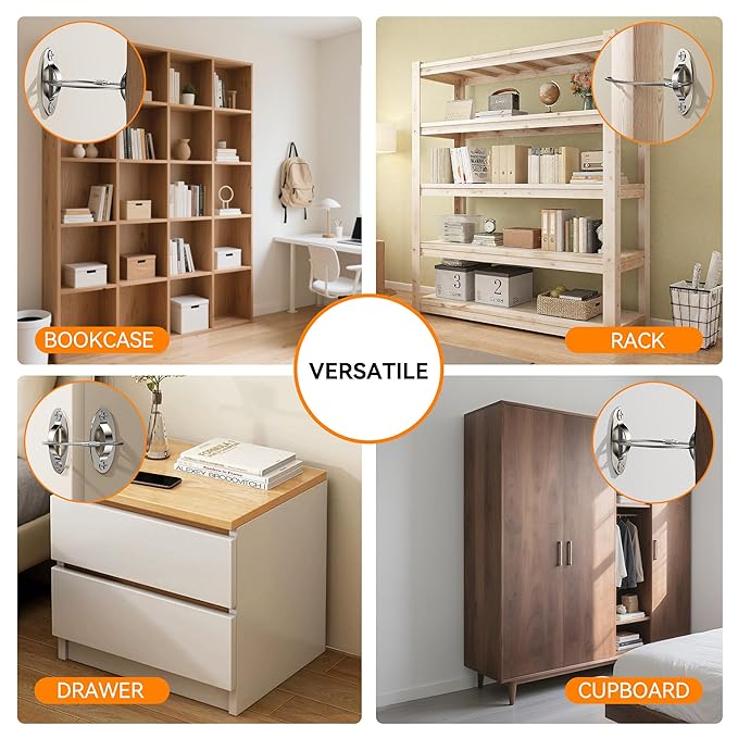 8 Packs Anti Tip Furniture Anchors for Baby Proofing, Furniture Wall Anchor Securing 400 lbs for Keep Kids Safety, Earthquake Resistant Straps for Dresser, Desk, Wardrobe (8 Pack Silver)