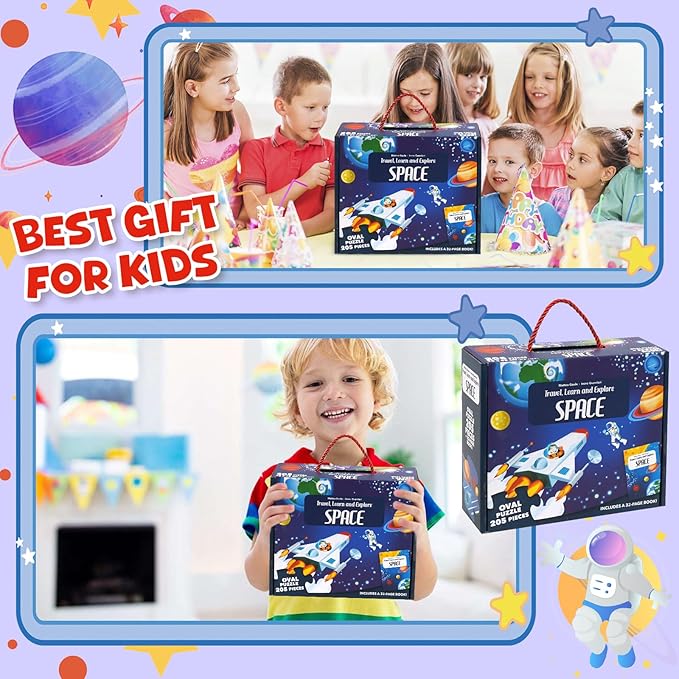 Floor Puzzle for Kids Ages 4-8, Solar System Jigsaw Puzzles, 205 Piece Space Large Puzzles for Toddler Ages 3-5, Preschool Learning Planets Toys Christmas Birthday Gift for Boys Girls