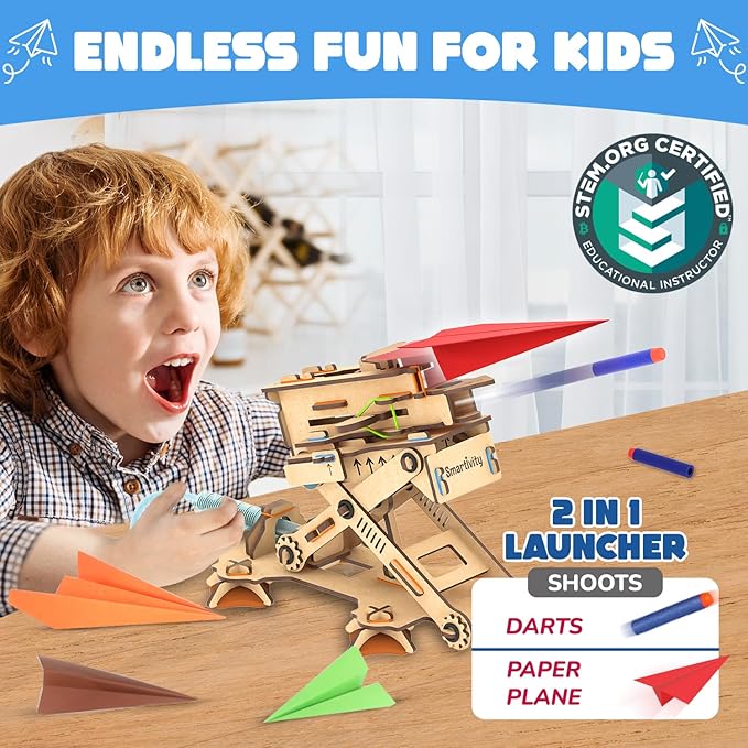 Smartivity DIY 2in1 Hydraulic Airplanes & Darts Launcher STEM Toy for Kids Ages 6-14 Years I Birthday Gifts for Smart Kids | DIY Science Kit for Boys & Girls 6, 8,10,12,14 Years Old