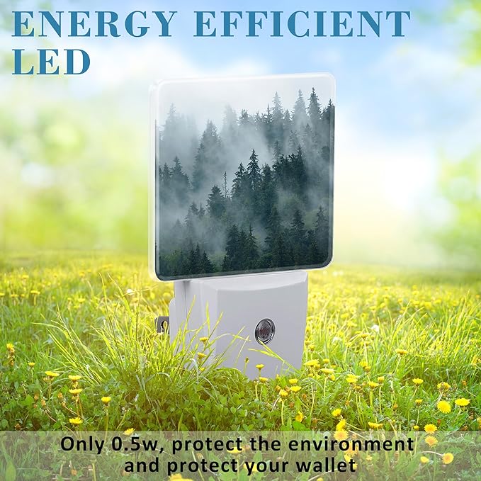 Night Light Plug into Wall Misty Fir Forest Night Light with Dusk to Dawn Sensor Night Light for Kid Girls Boys Women Men Room Decor, Hallway, Kitchen, Bathroom, Nursery, Stairs