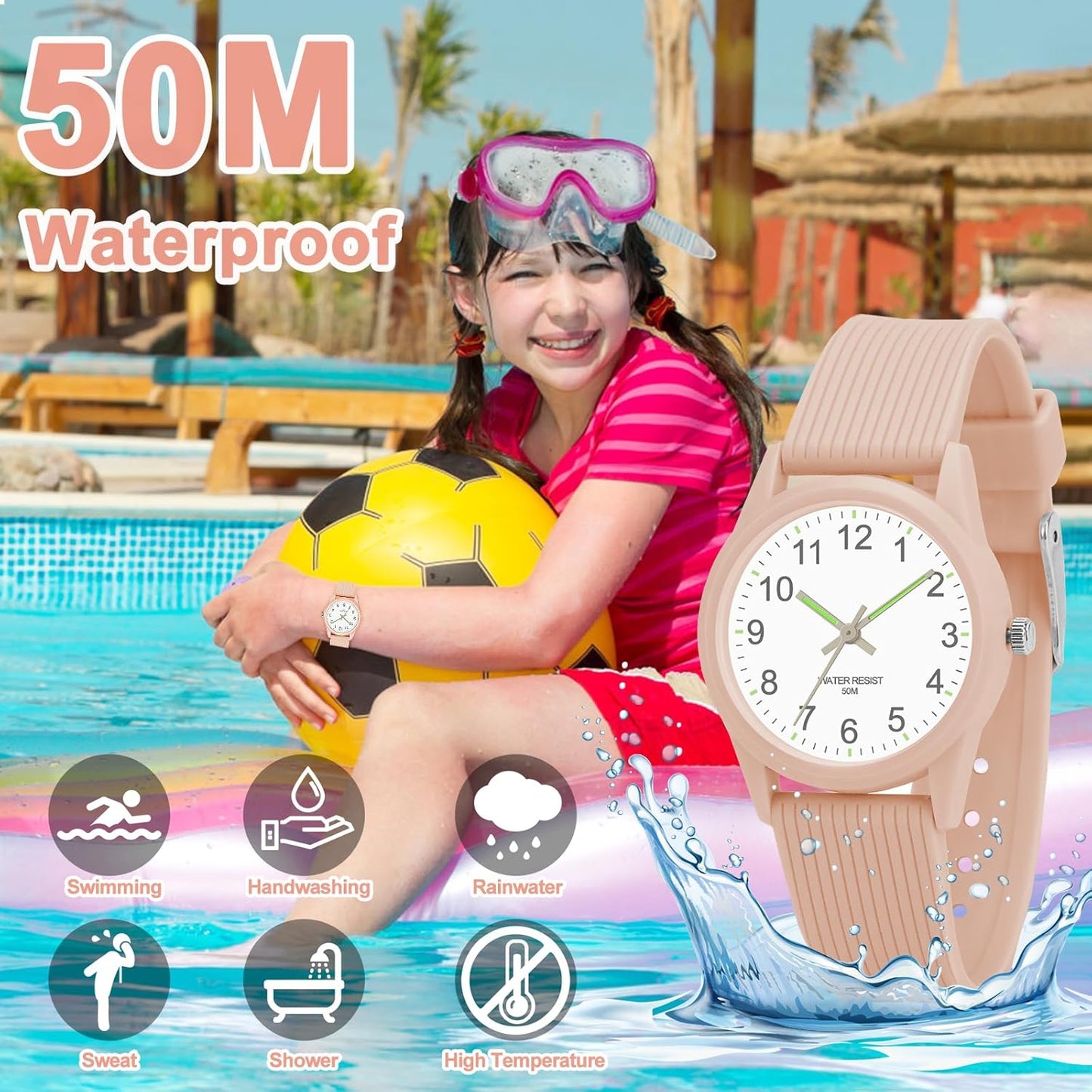 Kids Analog Watches for Girls Boys Watches with Soft Band Learning Time 50M Waterproof Children Watch Easy to Read for Ages 4-12 Kids Gift