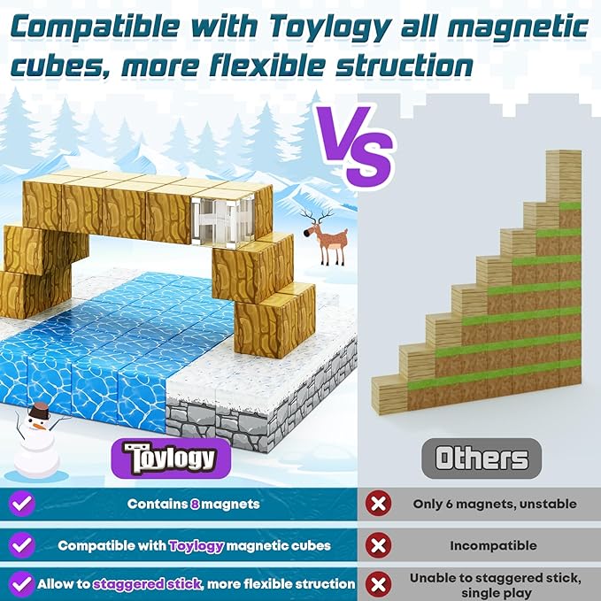 Magnetic Blocks-Build Mine Magnet World Ice Edtion,Toys for Girls Age 3 4 5 6 7 8 Princess Castle STEM Sensory Kids Games Toys for Toddler Christmas Birthday Gifts for 3+ Years Old Girls & Boys