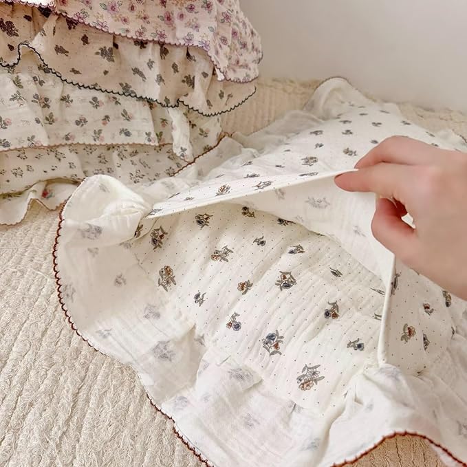 BuLuTu Crib Size Toddler Pillowcase 1 pc, 14"x20", Oeko-TEX Certified 100% Cotton Gauze Pillow Cases for Girls Boys Sensitive Skin, Pansy Floral Print with Dots Pillow Cover, Soft Breathable