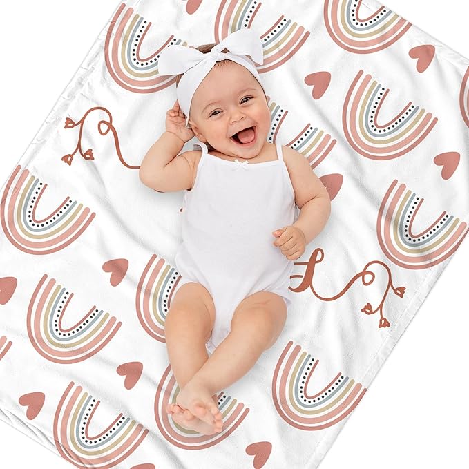 Custom Boho Rainbow Blanket for Baby Girls, Personalized Nursery Blanket with Name, Newborn Baby Girl Shower Gifts, Christmas Birthday Expecting Mom Gift