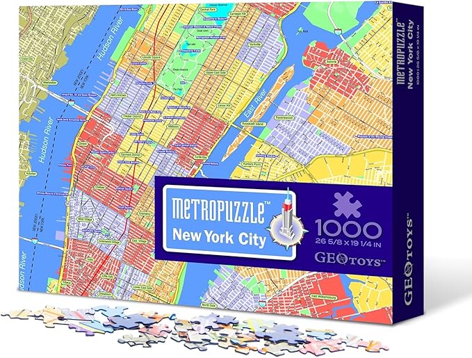 GeoToys Metropuzzle, New York City Jigsaw Puzzles 1000 Pieces, Detailed City Map Geography Puzzle, Challenging Adult Puzzle, Fun Puzzles for Adults, Family Puzzles, US City Map Poster Included