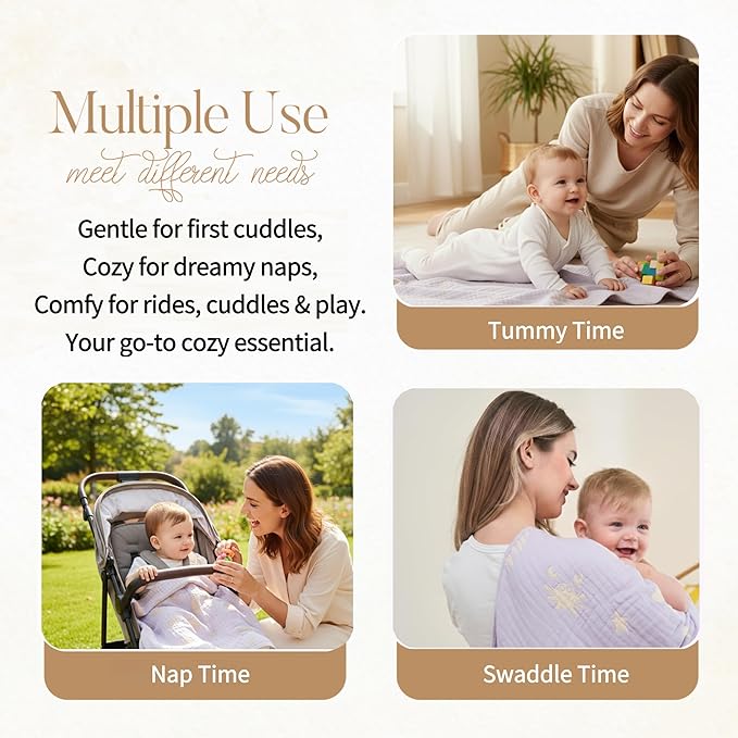 Ultra-Soft Muslin Baby Blanket (43x43 Inches,Lavender Ocean, 1-Pack)