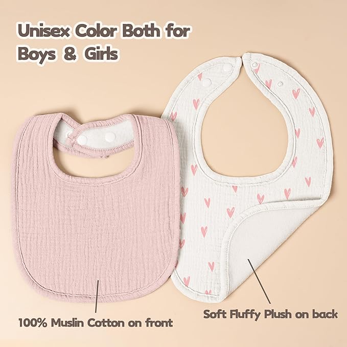 Susurration Muslin Baby Drool Bibs 6Pack Soft Square Adjustable Baby Bandana Bibs for Unisex Girls & Boys