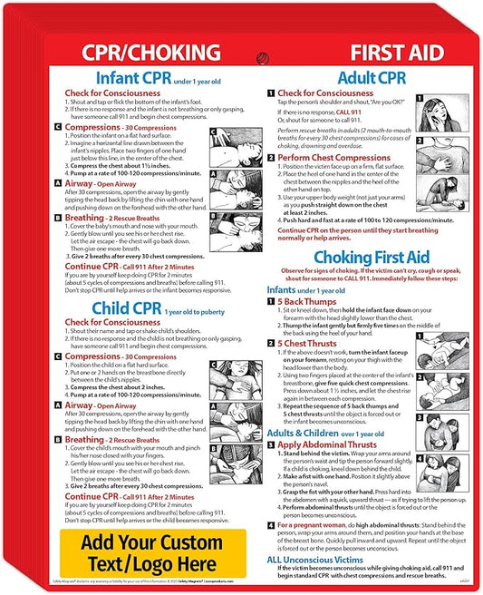 Safety Magnets by ZOCO – 100-Pack Custom CPR & Choking First Aid Magnet – 8.5"x11" Laminated Cards – Personalized with Logo – Branded Safety Handout for Offices, Caregivers & Healthcare