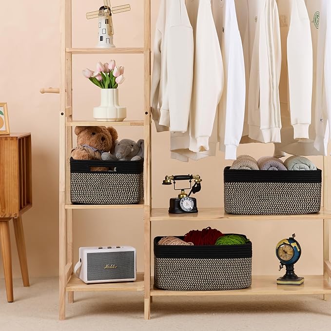 Large Storage Baskets for Organizing, Closet Shelf Baskets for Clothes Blanket Towels, Baby Nursery, Toy Bins Box, Woven Rope Baskets, 17 x 13 x 7.5”, 4 Packs Woven Brown