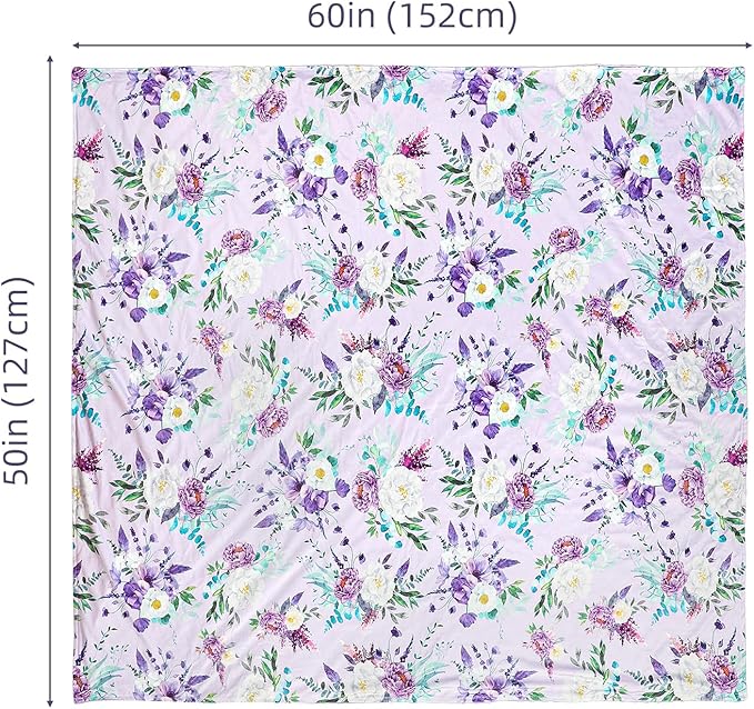 Toddler Blanket 50 x 60 Inch, Large Baby Blanket for Kids, Super Soft Warm Minky with Dotted Backing, Purple Floral