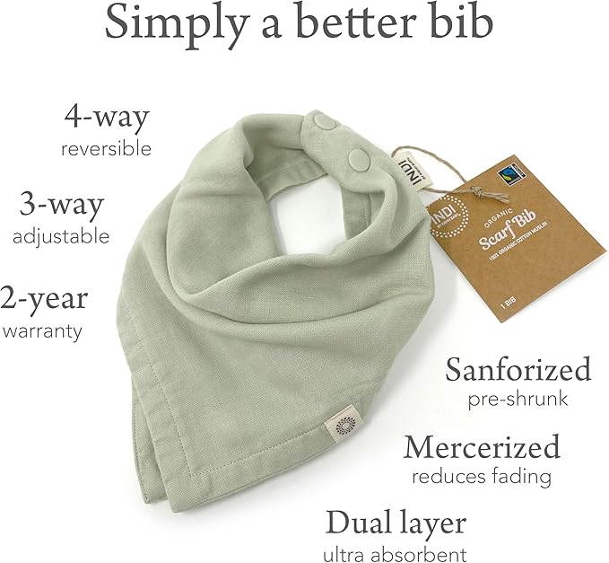 Kishu Baby Indi Organic Baby Bandana Bibs – Fairtrade 4-Way Reversible Drool Bibs for Boys & Girls – Unisex (Set of 5)