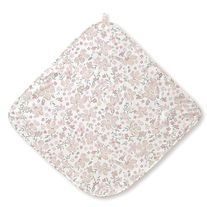 MakeMake Organics Organic Cotton Hooded Towel Baby Toddler GOTS Certified Organic Cotton Beach Poncho Towel Large Absorbent Non Toxic Neutral (Blossom, Diagonally 35"x35")