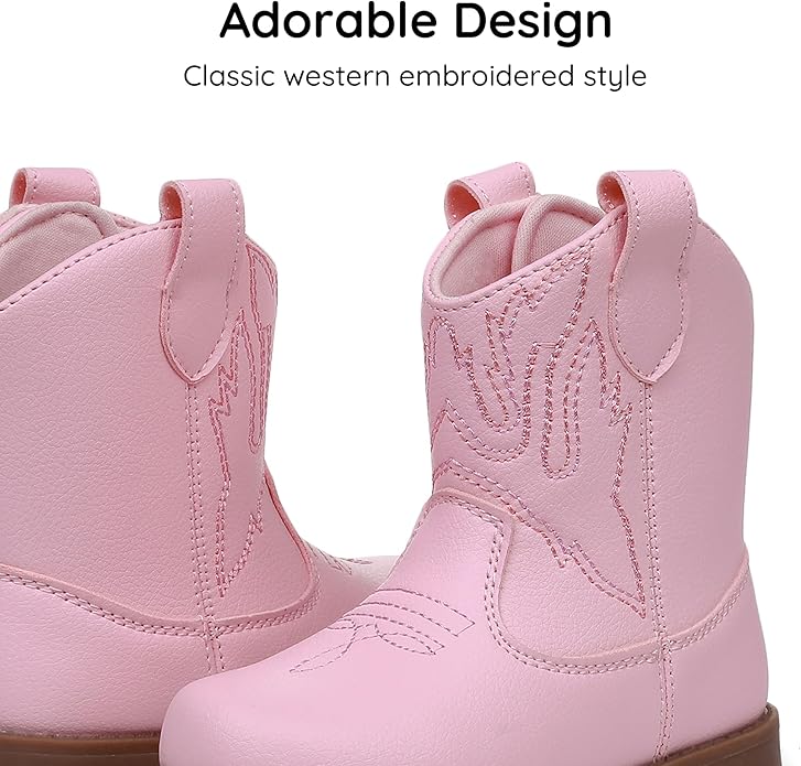 Blikcon Toddler Cowboy Boots for Boys Girls Baby Infant Cowgirl Boots Round Toe All Seasons 6-36 Months (Infant/Toddler)