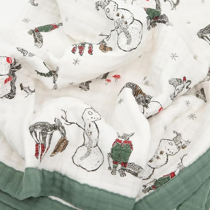 Little Unicorn Newborn Receiving Quilt | Ultra- Soft, Multi-Layered Muslin Fabric | Gift for Newborns & on-The-go (Snow Day)