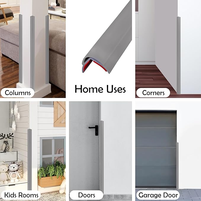 Rubber Bond Wall Corner Guard Edge Protector, 48 inch Heavy Duty Baby Proofing Corner Guards | Self-Adhesive Furniture Edge Strips for Home & Office (5, Grey)
