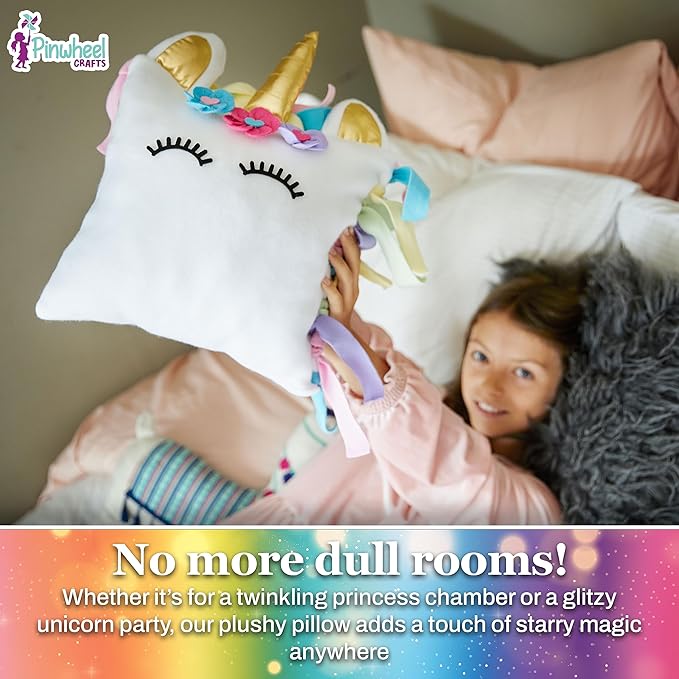 Pinwheel Crafts Unicorn Pillow Kit - DIY Arts and Crafts for Kids Ages 6 7 8-12+ Years, No Sewing Kit for Kids, Unicorn Purple Pillow Craft Kits for Birthday, Christmas Gifts for Girls